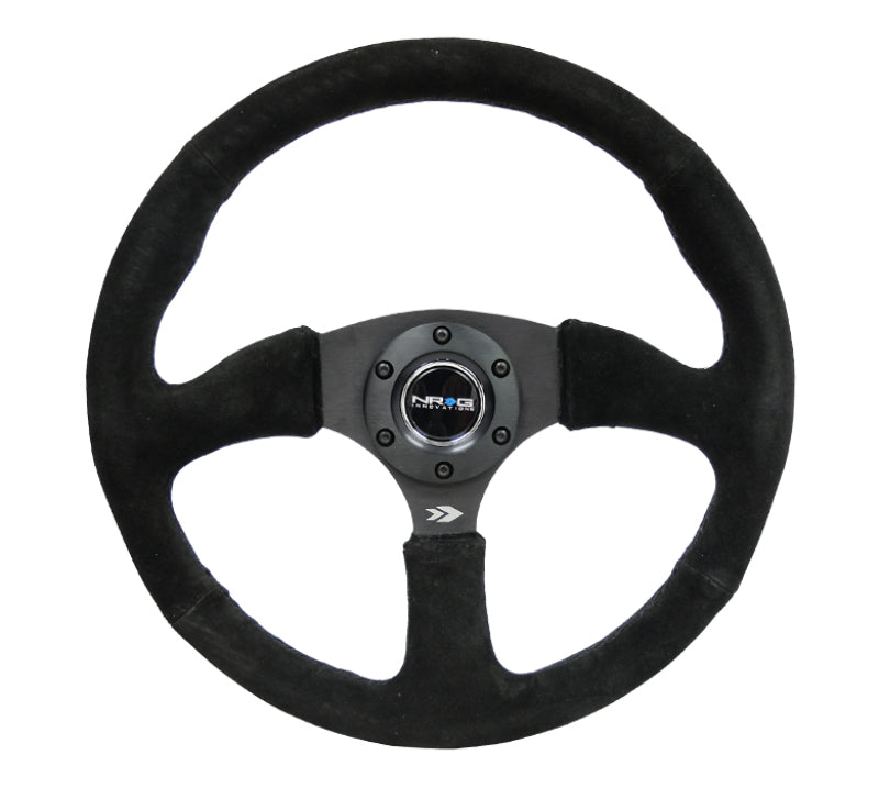 NRG Reinforced Steering Wheel (350mm / 2.5in. Deep) Blk Suede Comfort Grip w/5mm Matte Blk Spokes Steering Wheels NRG