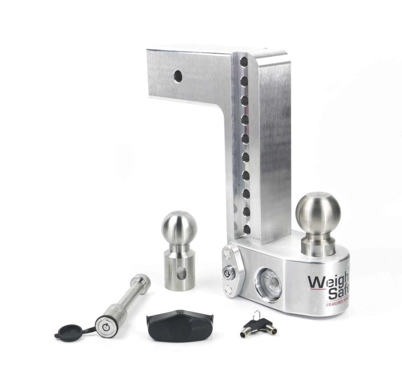 Weigh Safe 10in Drop Hitch w/Built-in Scale & 3in Shank (10K/21K GTWR) w/WS05 - Aluminum Hitch Ball Mounts Weigh Safe