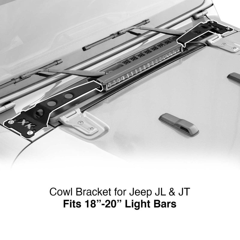 XK Glow Cowl Light Bar Bracket for Jeep Gladiator JT & Wrangler JL (18-20In Bar) Brackets XKGLOW