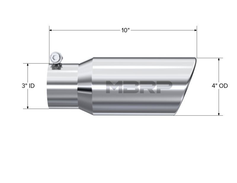 MBRP Universal Tip 4in OD 3in Inlet 10in Length Angled Rolled End T304 Steel Tubing MBRP