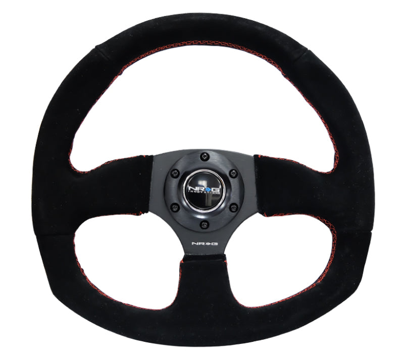 NRG Reinforced Steering Wheel (320mm Horizontal / 330mm Vertical) Suede w/Red Stitch Steering Wheels NRG