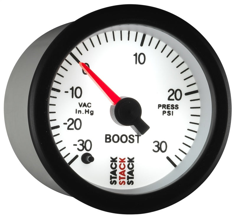 Autometer Stack 52mm -30INHG to +30 PSI (Incl T-Fitting) Pro Stepper Motor Boost Press Gauge - White Gauges AutoMeter
