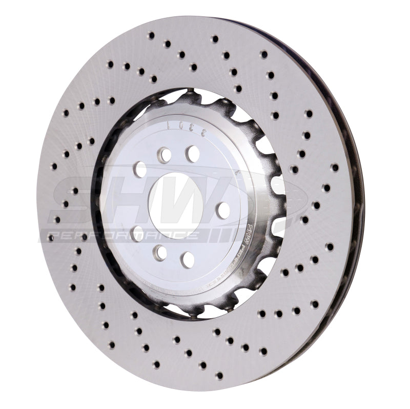 SHW 18-21 BMW M5 4.4L Right Rear Cross-Drilled Lightweight Brake Rotor (34217991104) Brake Rotors - Drilled SHW Performance