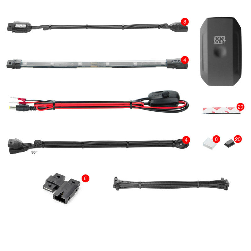 XK Glow Strip Million Color XKCHROME Smartphone App ATV/Motorcycle LED Light Kit 8xPod + 4x10In Light Accessories and Wiring XKGLOW