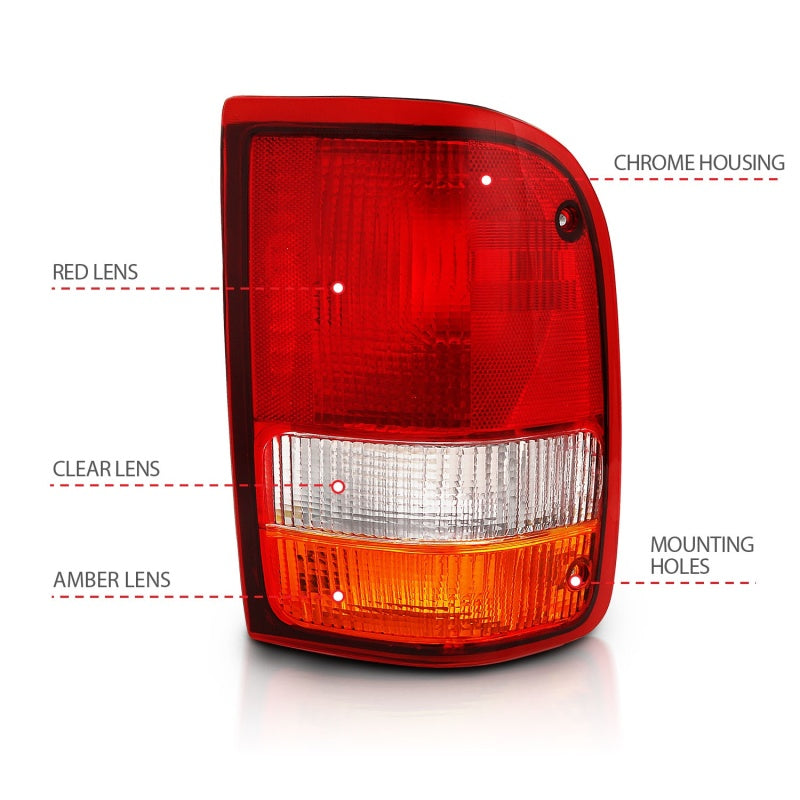 ANZO 1993-1997 Ford Ranger Tail Light Red/Clear (OE) Tail Lights ANZO