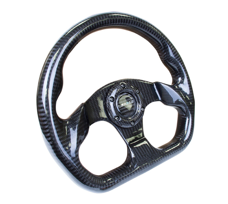NRG Carbon Fiber Steering Wheel (320mm) Flat Bottom w/Shiny Black Carbon Steering Wheels NRG