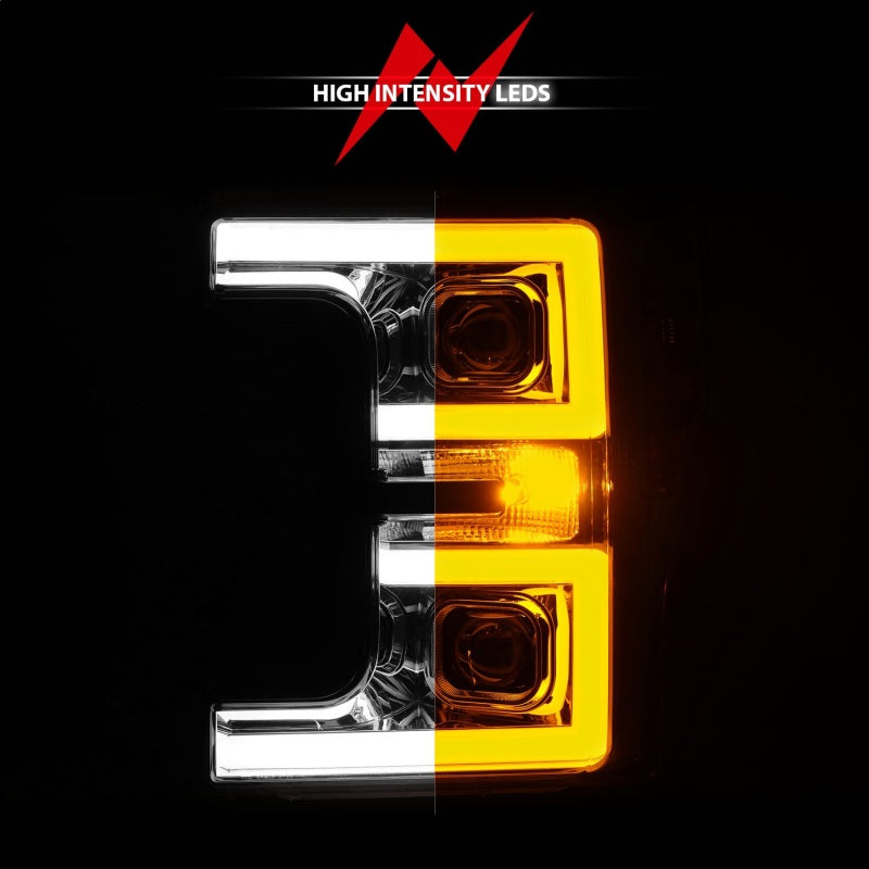 ANZO 17-19 Ford F-250/350/450 SD (w/o Factory LED HL) LED Proj Headlights w/Light Bar Switchback Chr Headlights ANZO