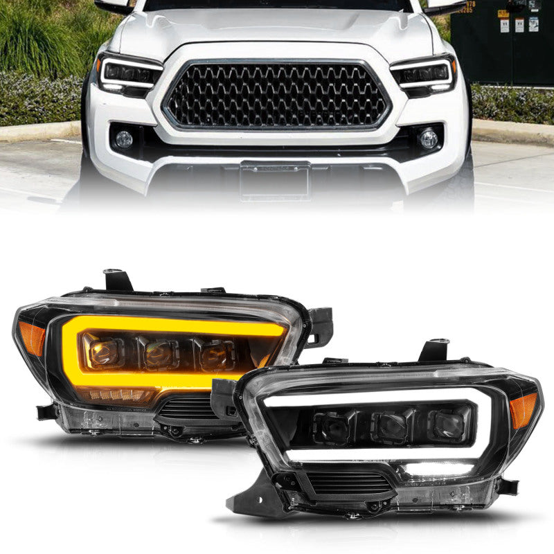 ANZO 16-22 Toyota Tacoma LED Projector Headlights w/ Light Bar Sequential Black Housing w/Initiation Headlights ANZO