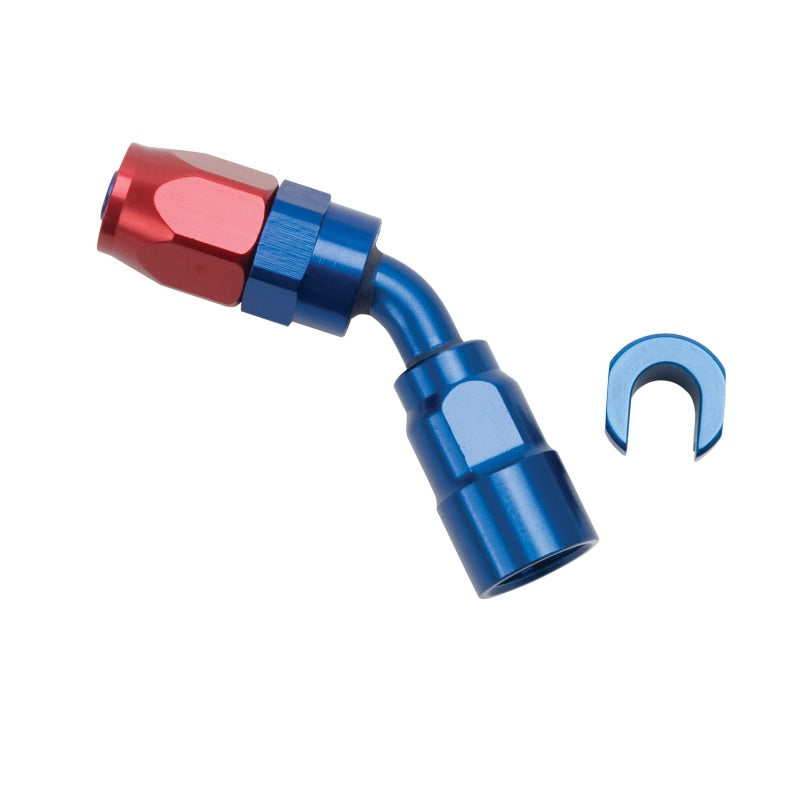 Russell Performance 5/16in SAE Quick Disc Female to -6 Hose Red/Blue 45 Degree Hose End Fittings Russell