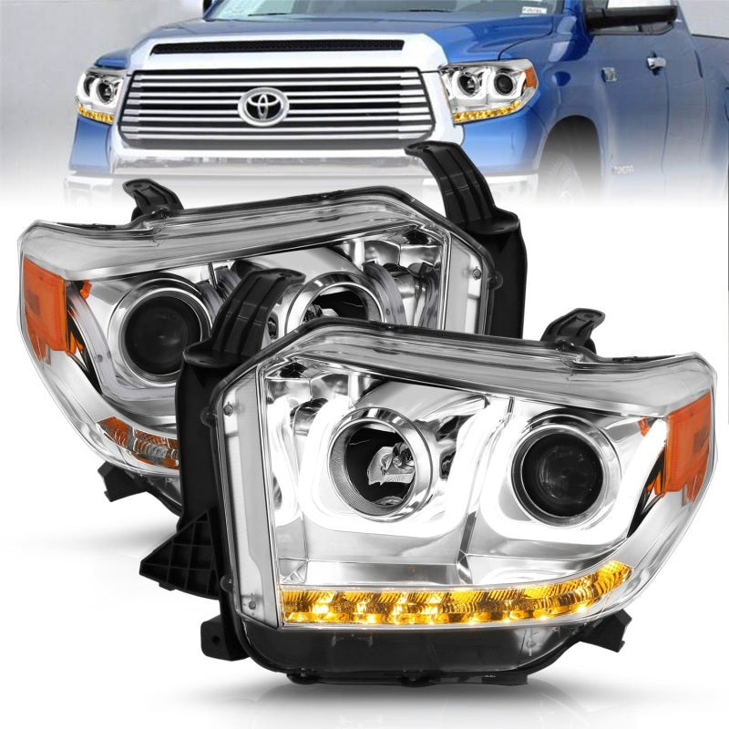 ANZO 2014-2015 Toyota Tundra Projector Headlights w/ U-Bar Chrome w/ DRL Headlights ANZO
