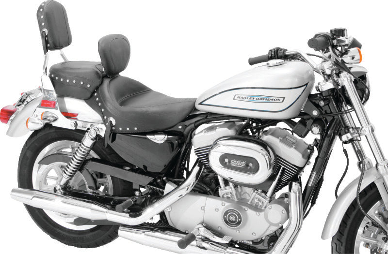 Mustang 04-21 Harley Sportster 3.3 Wide Stud Touring Solo Seat w/Driver Backrest - Black Solo Motorcycle Seats Mustang Motorcycle