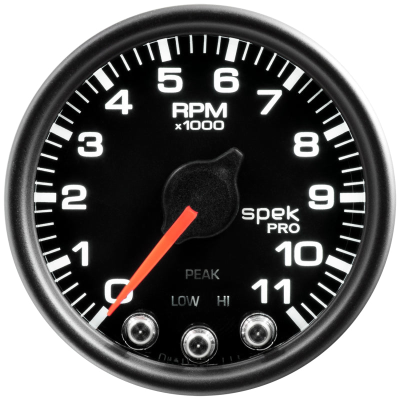 Autometer Spek-Pro Gauge Tach 2 1/16in 11K Rpm W/ Shift Light & Peak Mem Blk/Blk Gauges AutoMeter