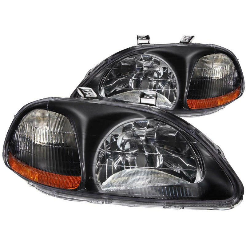ANZO 1996-1998 Honda Civic Crystal Headlights Black Headlights ANZO