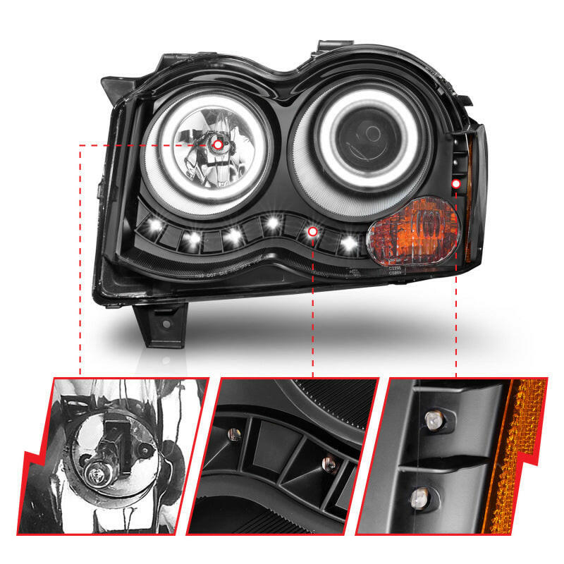 ANZO 2008-2010 Jeep Grand Cherokee Projector Headlights w/ Halo Black (CCFL) Headlights ANZO