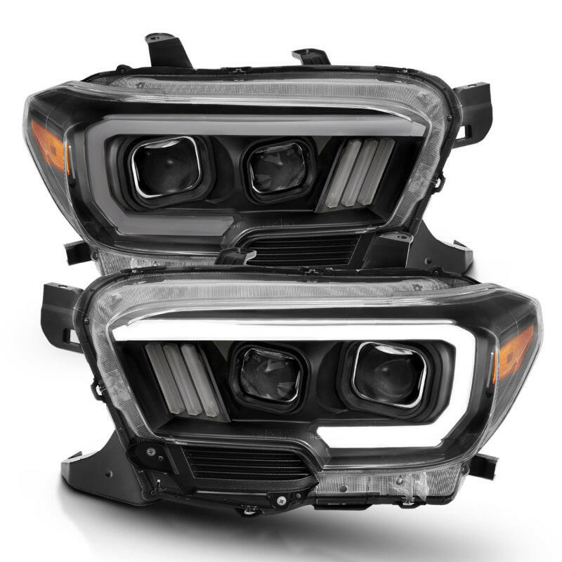 ANZO 2016-2017 Toyota Tacoma Projector Headlights w/ Plank Style Switchback Black w/ Amber Headlights ANZO