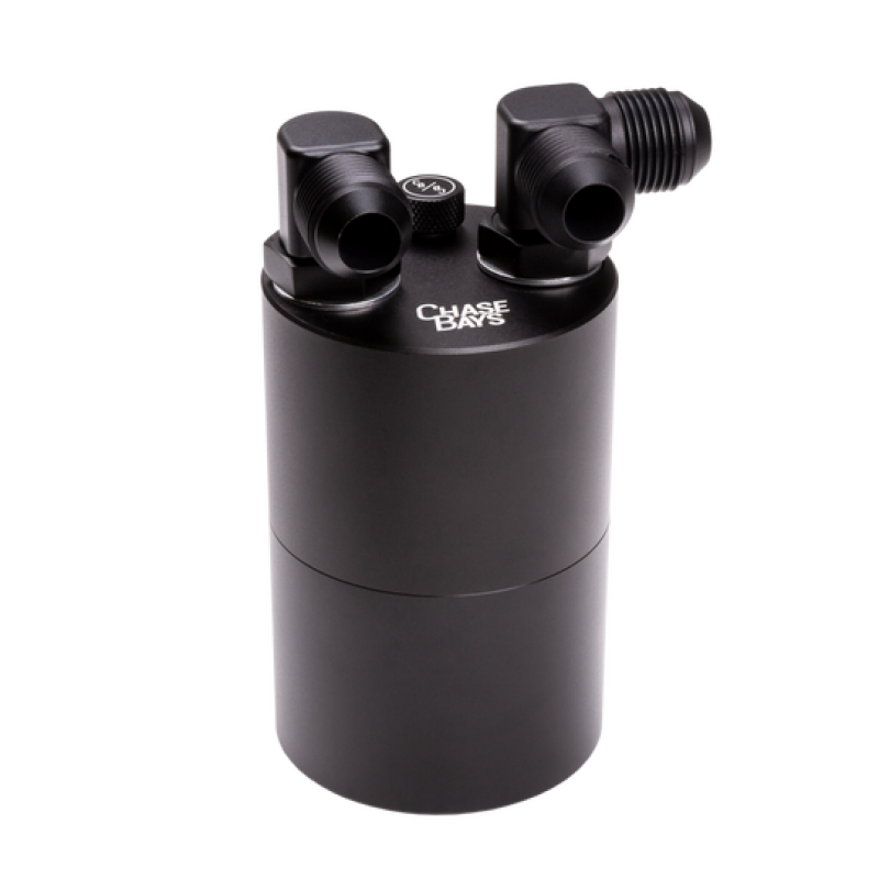 Chase Bays -10AN 90 Deg L-Fitting Inlet -10AN Straight Outlet Oil Catch Can w/Type 2 Bracket Oil Catch Cans Chase Bays