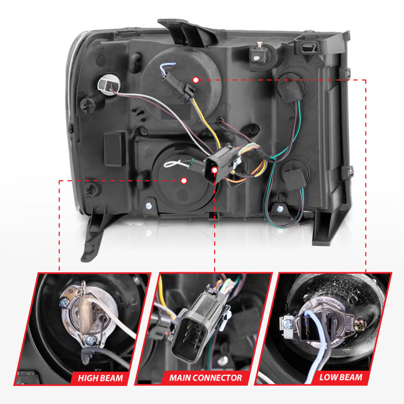 ANZO 2007-2013 GMC Sierra 1500 Projector Headlights w/ Halo Black Headlights ANZO