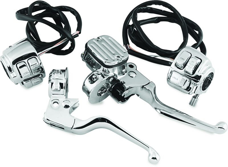 Bikers Choice 96-05 Big Twin 9/16in Bore Chrome Handlebar Control Kit With Chrome Switches Handlebars Bikers Choice
