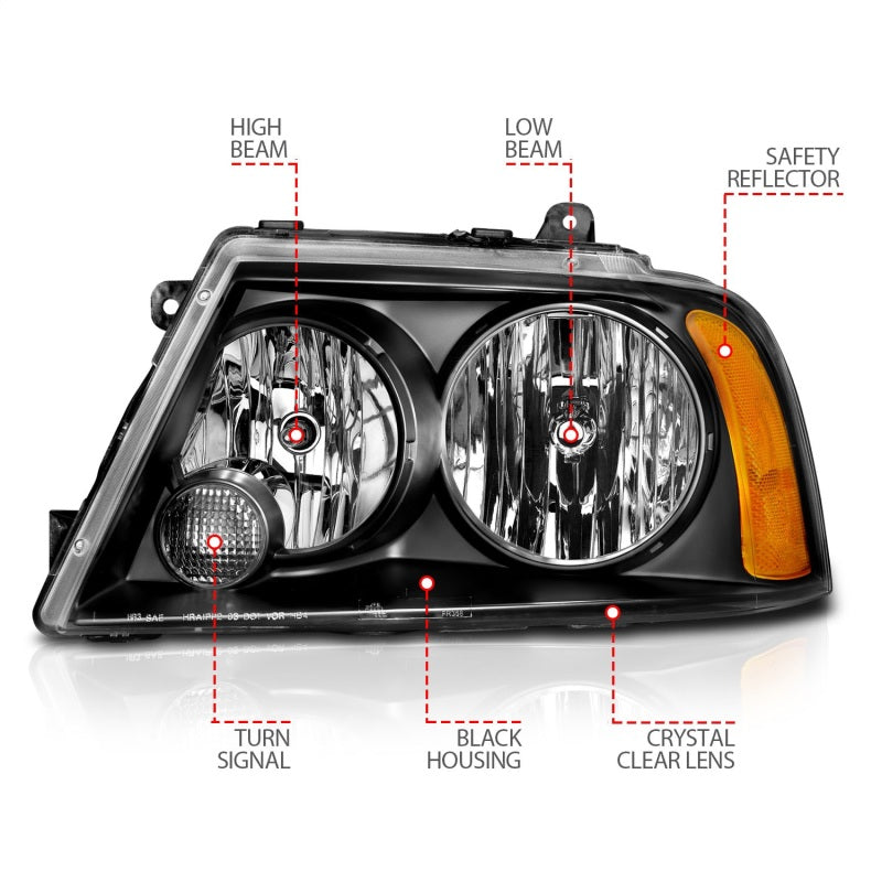 ANZO 2003-2006 Lincoln Navigator Crystal Headlights Black Headlights ANZO