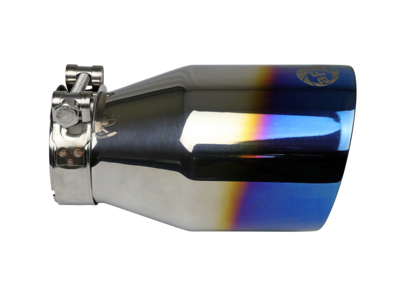 aFe Mach Force XP 304 Stainless Steel Clamp-On Exhaust Tip 2.5in Inlet / 4in Outlet - Blue Flame Tips aFe