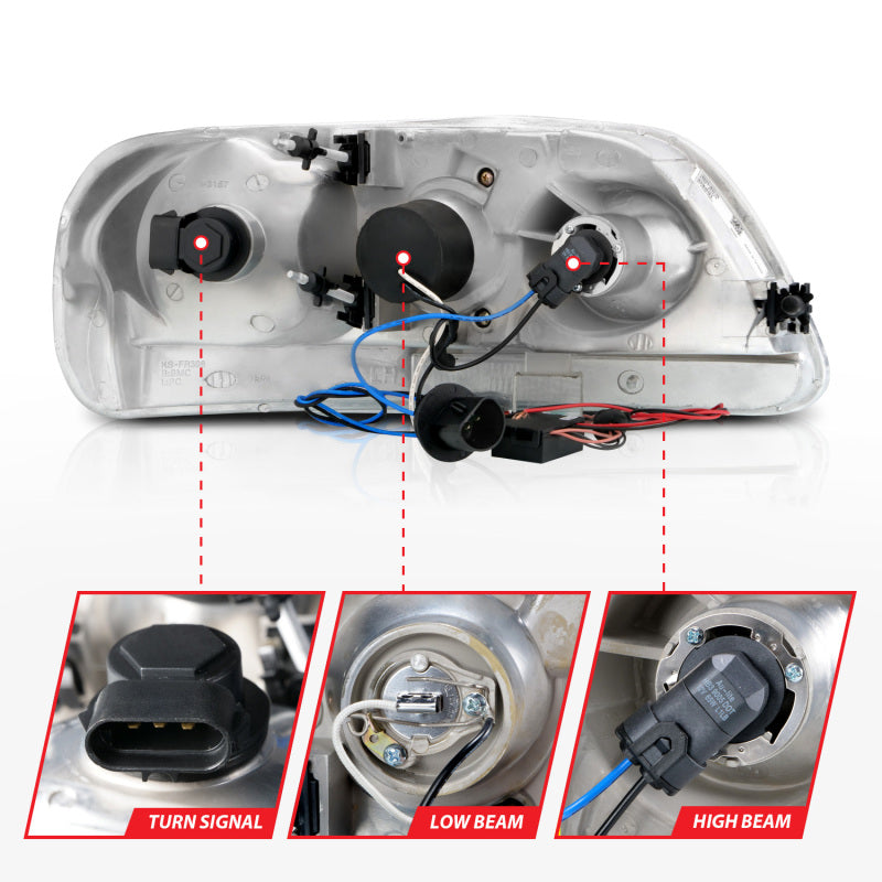 ANZO 1997.5-2003 Ford F-150 Projector Headlights w/ Halo Chrome 1pc Headlights ANZO