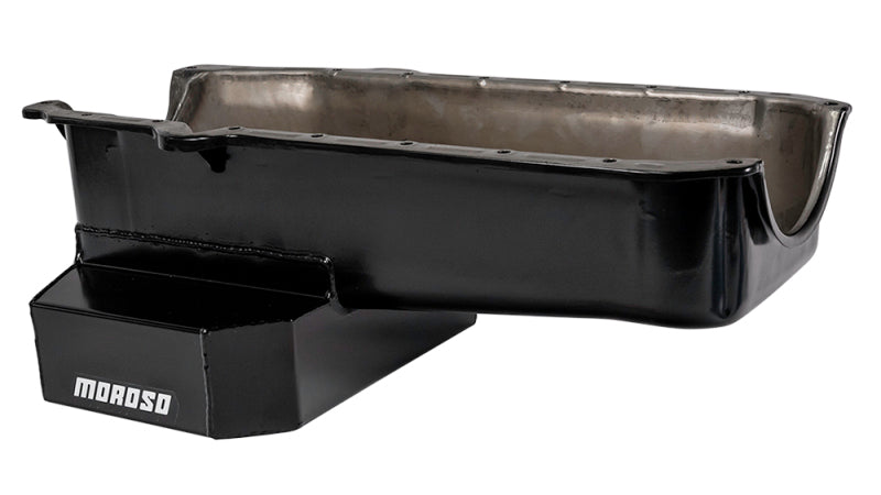 Moroso 86-Up Chevrolet Small Block (w/1 Pc Rear Main Seal) Wet Sump 7qt 7.5in Steel Oil Pan - Black Oil Pans Moroso