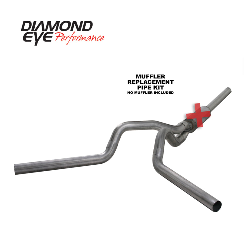 Diamond Eye KIT 4in Catback MFLR RPLCMENT PIPE DUAL SS: 2004.5-2007.5 DODGE CUMMINS 600 Catback Diamond Eye Performance
