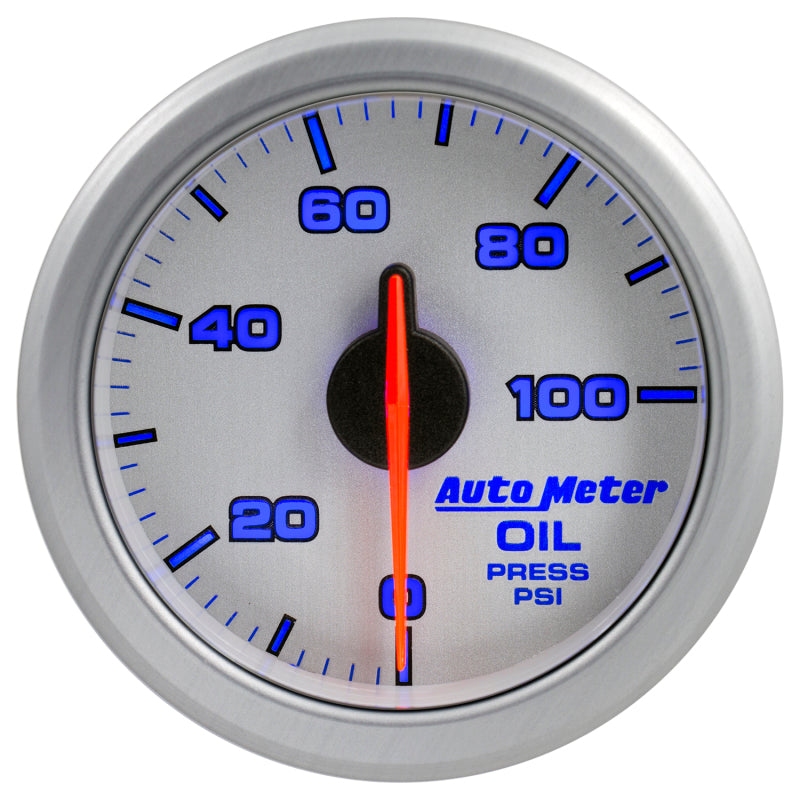 Autometer Airdrive 2-1/6in Oil Pressure Gauge 0-100 PSI - Silver Gauges AutoMeter