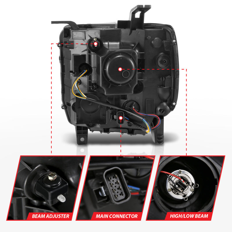 ANZO 2014-2015 GMC Sierra 1500 Projector Headlights w/ Light Bar Chrome Housing (Halogen Type) Headlights ANZO