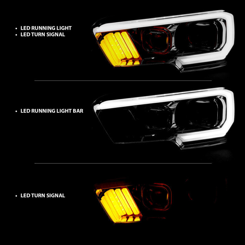 ANZO 2016-2017 Toyota Tacoma Projector Headlights w/ Plank Style Design Chrome/Amber w/ DRL Headlights ANZO