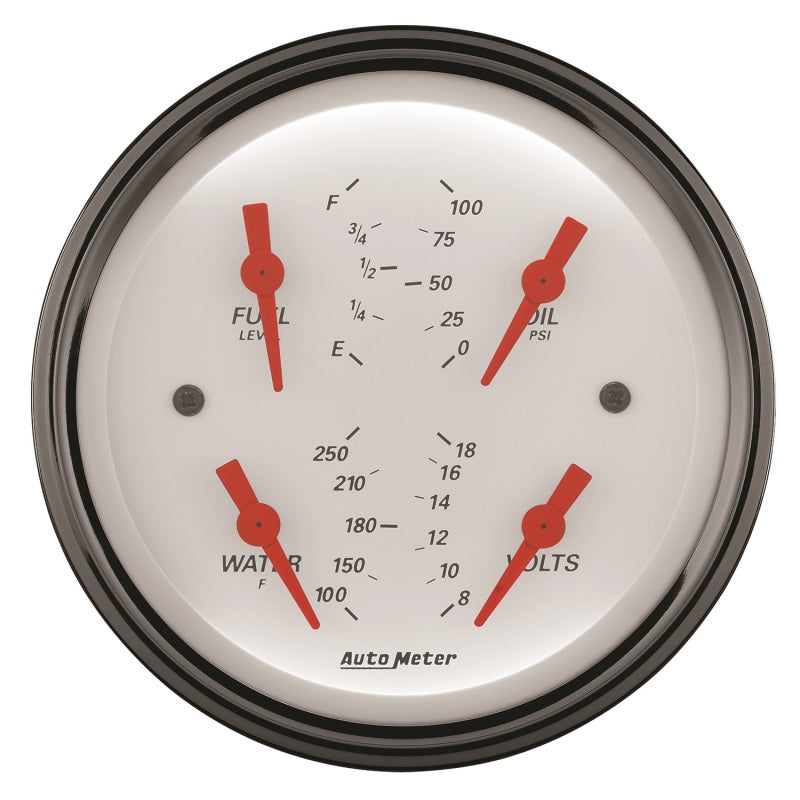 AutoMeter Gauge Quad 3-3/8in. 0 Ohm(e) to 90 Ohm(f)Elec Arctic White Gauges AutoMeter