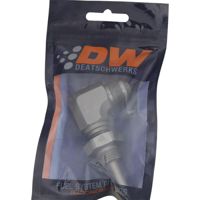 DeatschWerks 8AN Male Flare To 5/16in. Male Barb Bulkhead Adapter 90-Degree (Incl. Nut) Fittings DeatschWerks