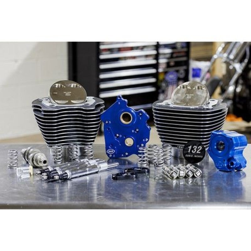 S&S Cycle 2017+ M8 132in Power Pack w/ Chrm Pushrod Tubes & Cam Chain - Blk Granite w/ Highlight Piston Sets - Powersports S&S Cycle