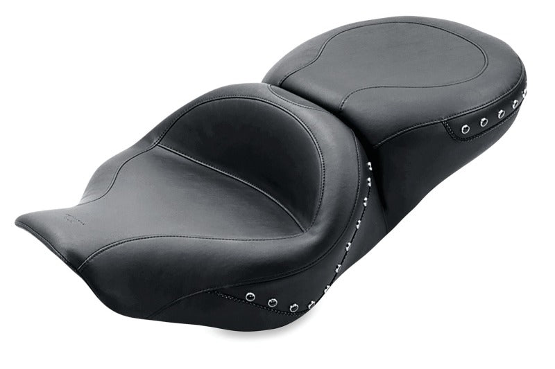Mustang 97-07 Harley Rd King,06-07 Str Glide,00-05 Eagle Hightail Std Tour Pass Seat w/Studs - Black Passenger Motorcycle Seats Mustang Motorcycle