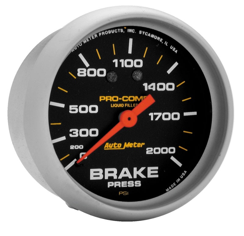 AutoMeter Gauge Brake Press 2-5/8in. 2000PSI Liquid Filled Mech Pro-Comp Gauges AutoMeter