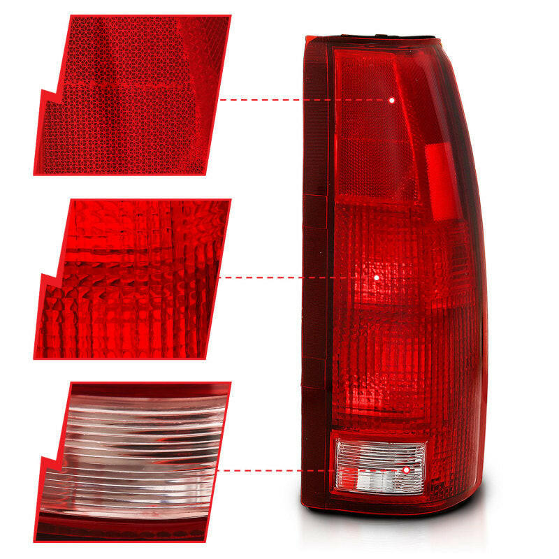 ANZO 1988-1999 Chevy C1500 Taillight Red/Clear Lens (OE Replacement) Tail Lights ANZO