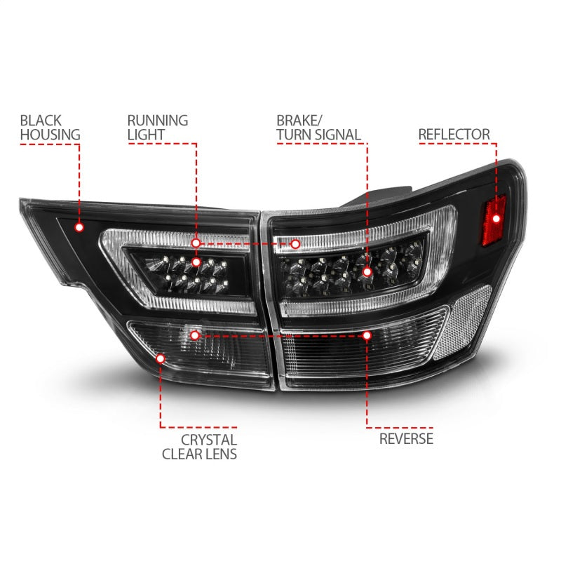 ANZO 11-13 Jeep Grand Cherokee LED Taillights w/ Lightbar Black Housing/Clear Lens 4pcs Tail Lights ANZO
