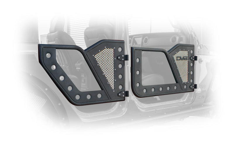 DV8 Offroad Jeep 18+ Wrangler JL / 20+ Gladiator JT Rear Rock Doors w/ Perforated Aluminum Mesh Doors DV8 Offroad