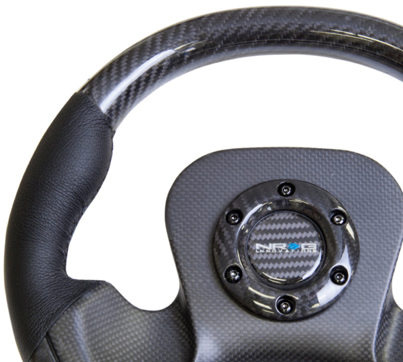 NRG Carbon Fiber Steering Wheel (320mm) CF Center Plate & Two-Tone Carbon w/Leather Trim Handles Steering Wheels NRG
