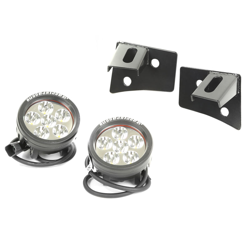 Rugged Ridge 07-18 Jeep Wrangler JK Round Windshield LED Light Kit w/ Brackets Light Bars & Cubes Rugged Ridge