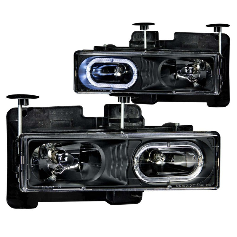 ANZO 1988-1998 Chevrolet C1500 Crystal Headlights Black w/ Halo Headlights ANZO
