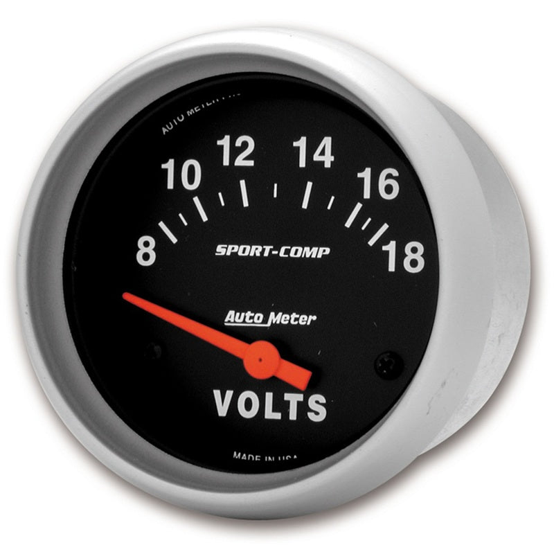 Autometer Sport-Comp 2 5/8in 8-18 Volt Short Sweep Electric Voltmeter Gauge Gauges AutoMeter