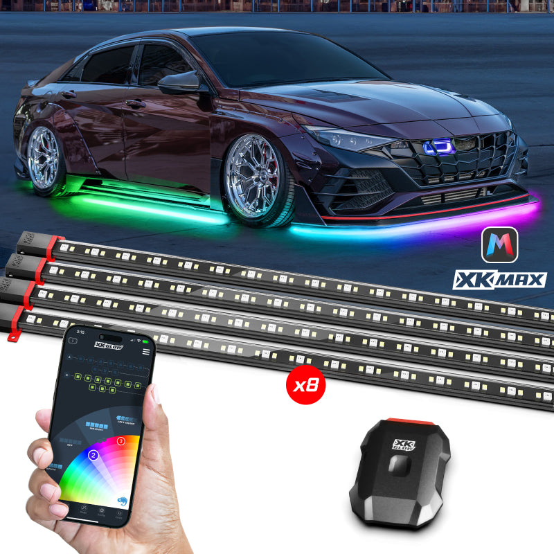 XK Glow XKmax RGBW 8pc Addressable Car Underglow Kit Universal Fitment for 12v Light Accessories and Wiring XKGLOW