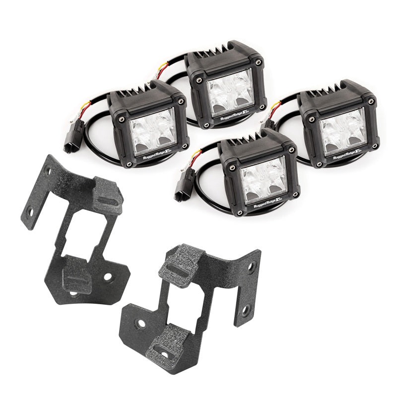 Rugged Ridge 07-18 Jeep Wrangler JK Textured Black Dual Cube A-Pillar Light Mount Kit Light Mounts Rugged Ridge