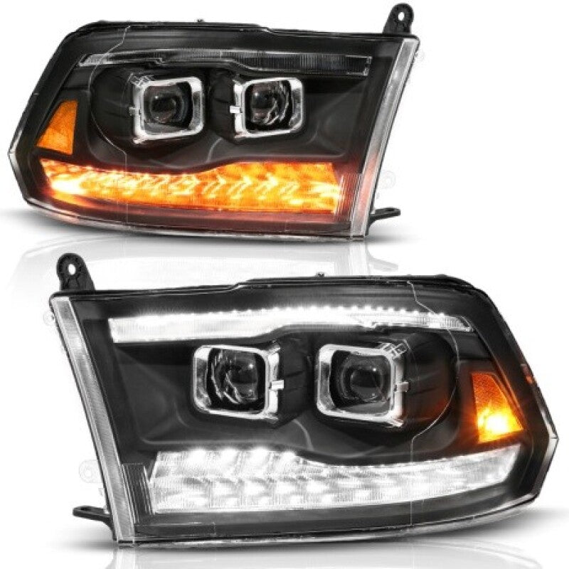 ANZO 09-19 Dodge RAM 1500 / 10-18 2500/3500 LED Proj Headlights SeqSig Black - Pair Headlights ANZO