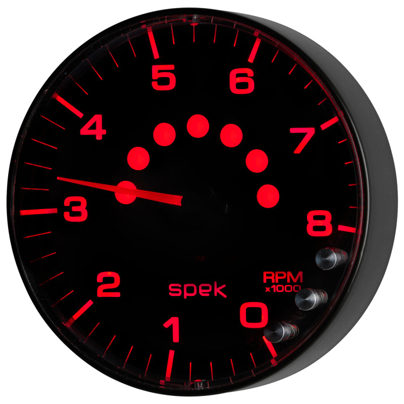 Autometer Spek-Pro Gauge Tachometer 5in 8K Rpm W/Shift Light & Peak Mem Black/Black Gauges AutoMeter