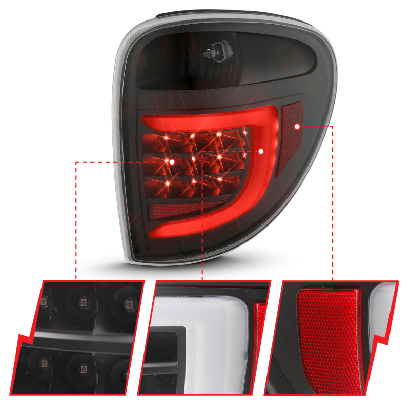 ANZO 2004-2007 Dodge Grand Caravan LED Tail Lights w/ Light Bar Black Housing Clear Lens Tail Lights ANZO