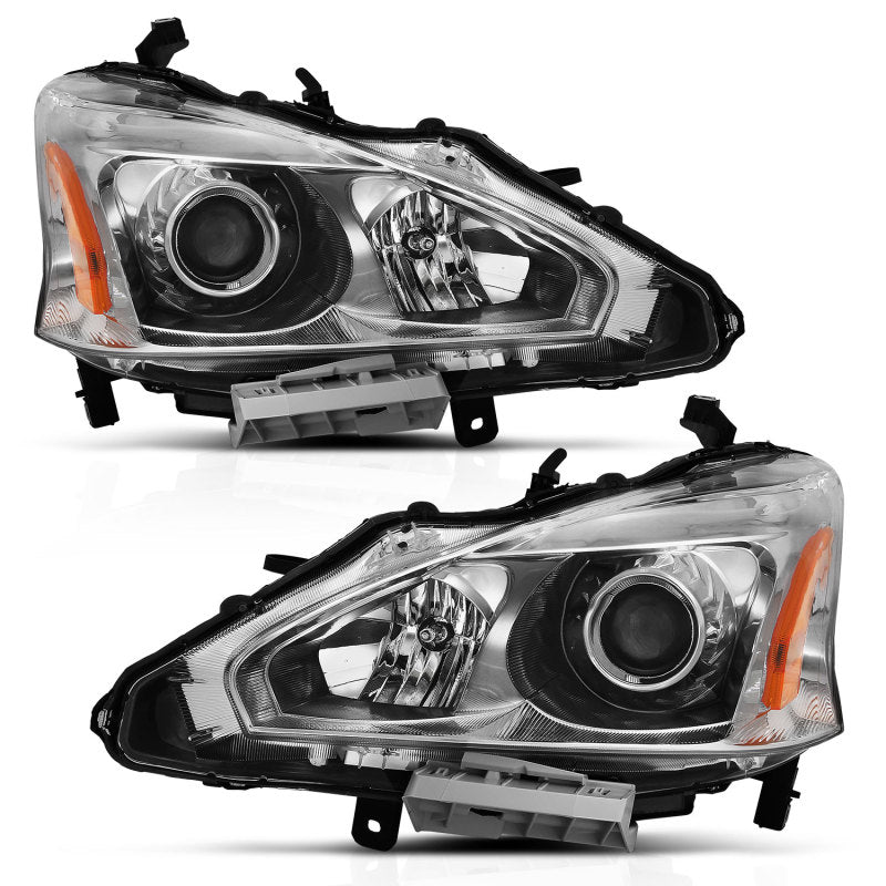 ANZO 2013-2015 Nissan Altima Projector Headlight Chrome Amber Headlights ANZO