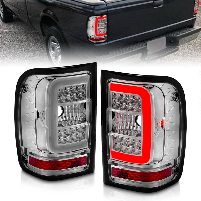 ANZO 2001-2011 Ford Ranger LED Tail Lights w/ Light Bar Chrome Housing Clear Lens Tail Lights ANZO