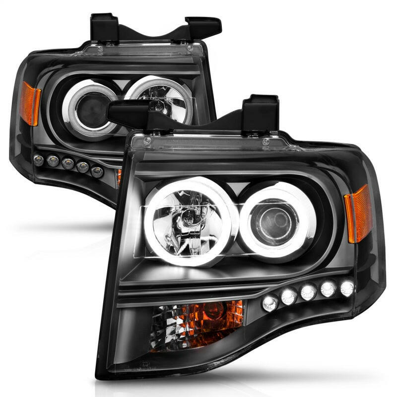 ANZO 2007-2014 Ford Expedition Projector Headlights w/ Halo Black Headlights ANZO